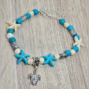 Beachy Starfish Turtle Charm Bracelet Adjustable Coastal Summer Jewelry
